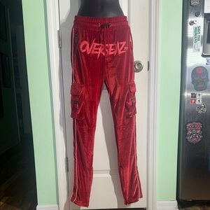Guapi Red Velvet Cargo Limited Edition Drawstring Streetwear Pants Size 32